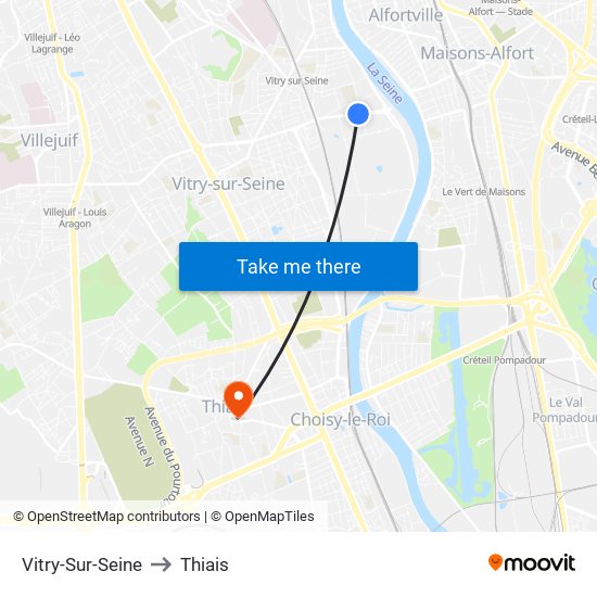 Vitry-Sur-Seine to Thiais map