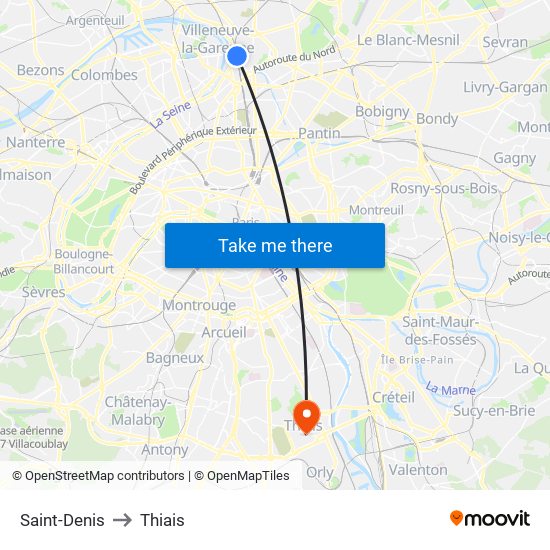 Saint-Denis to Thiais map