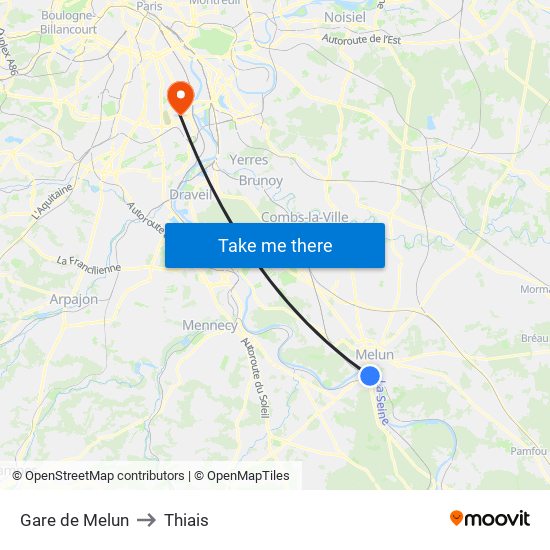 Gare de Melun to Thiais map
