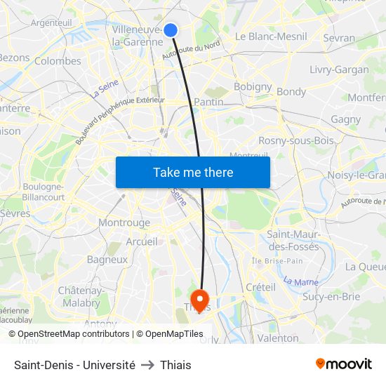 Saint-Denis - Université to Thiais map