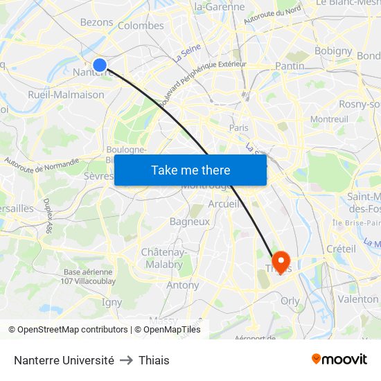 Nanterre Université to Thiais map