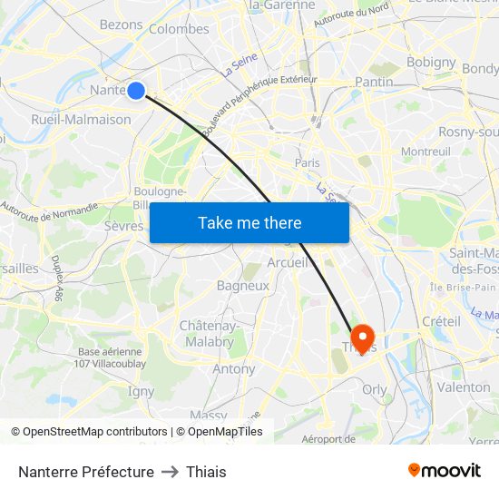 Nanterre Préfecture to Thiais map