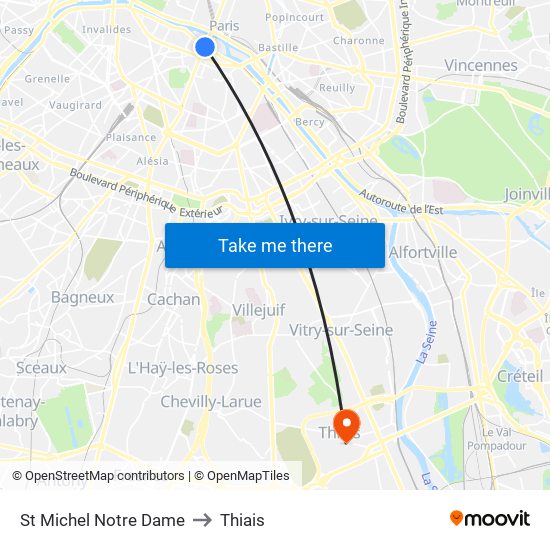 St Michel Notre Dame to Thiais map
