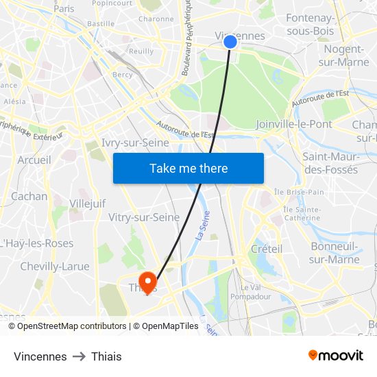 Vincennes to Thiais map
