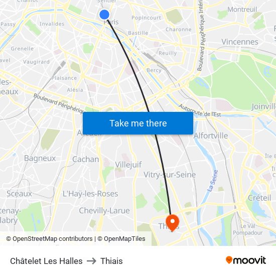 Châtelet Les Halles to Thiais map