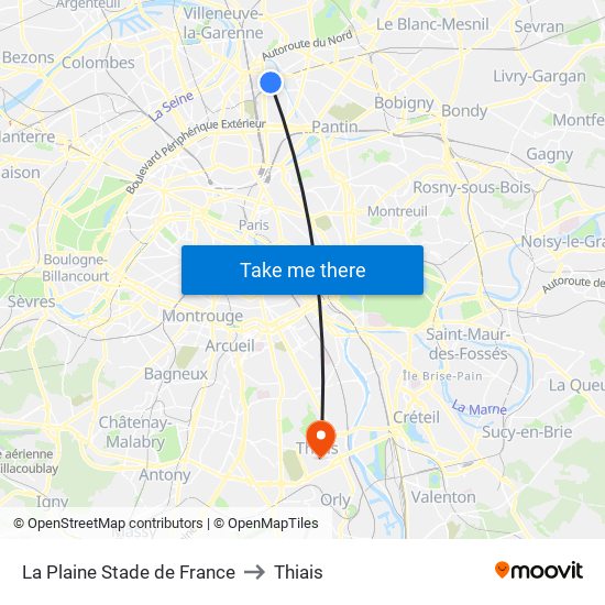 La Plaine Stade de France to Thiais map