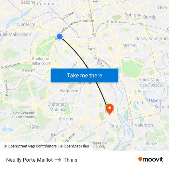 Neuilly Porte Maillot to Thiais map