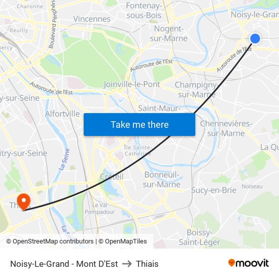 Noisy-Le-Grand - Mont D'Est to Thiais map