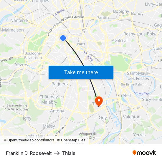 Franklin D. Roosevelt to Thiais map