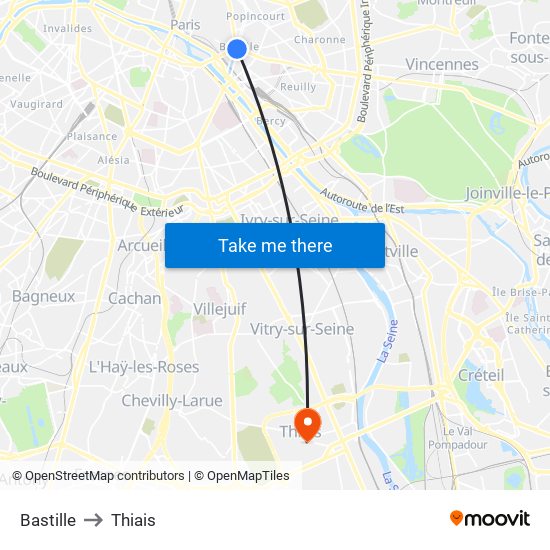 Bastille to Thiais map