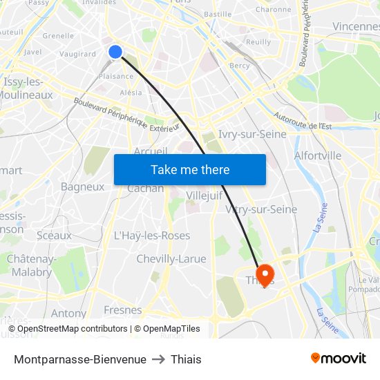 Montparnasse-Bienvenue to Thiais map