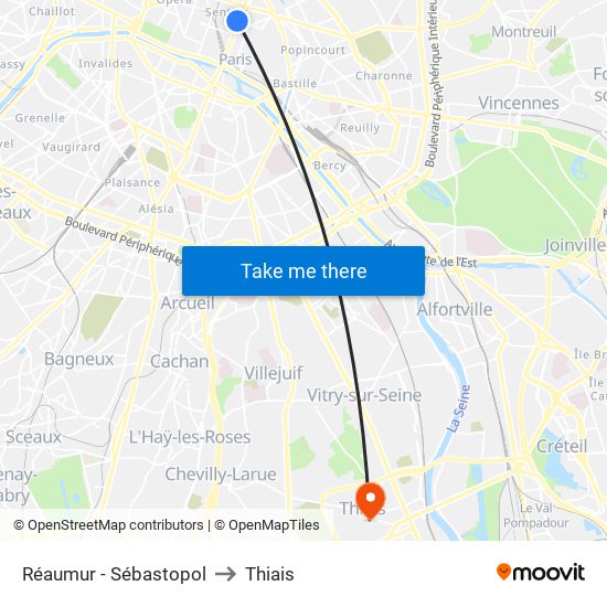 Réaumur - Sébastopol to Thiais map
