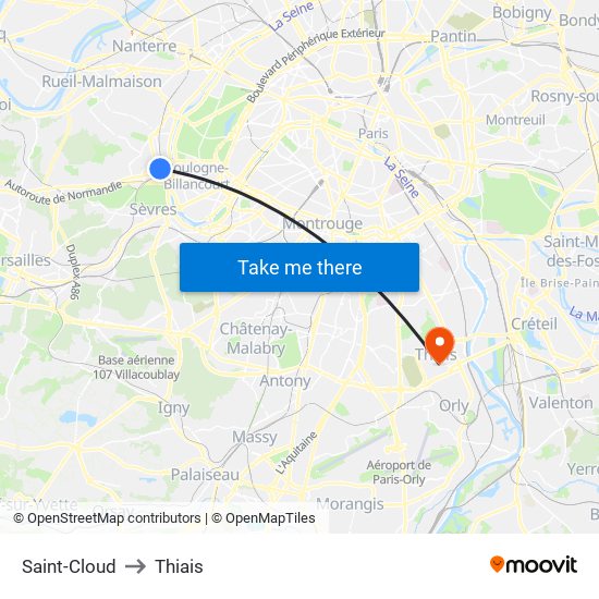 Saint-Cloud to Thiais map