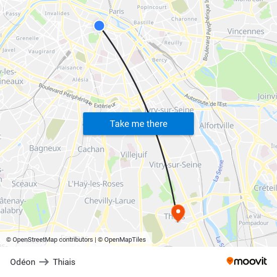 Odéon to Thiais map