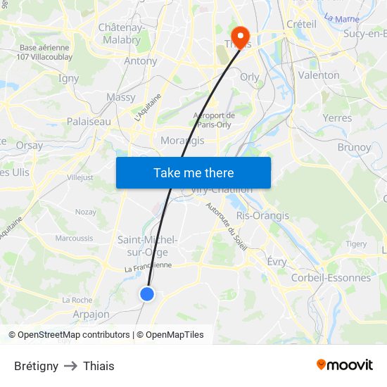 Brétigny to Thiais map