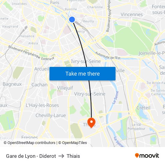 Gare de Lyon - Diderot to Thiais map