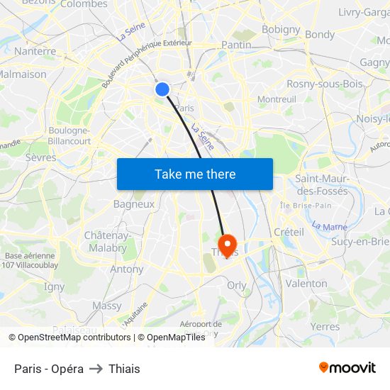 Paris - Opéra to Thiais map