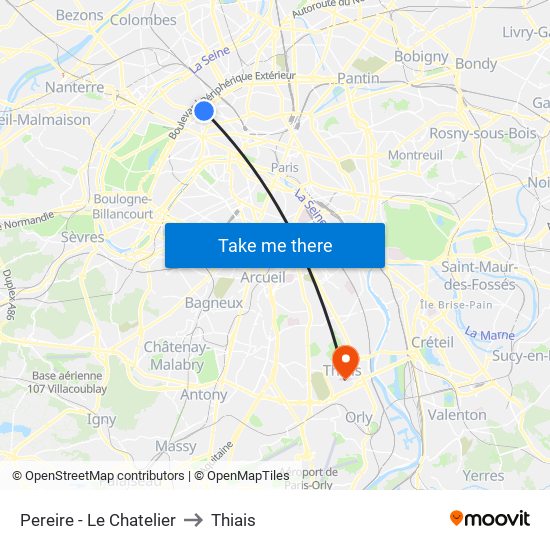 Pereire - Le Chatelier to Thiais map