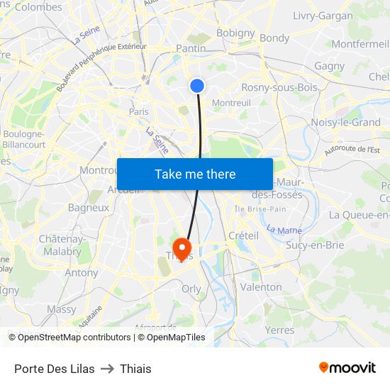 Porte Des Lilas to Thiais map