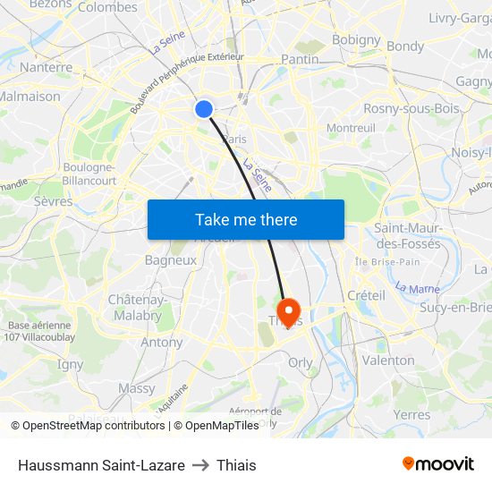 Haussmann Saint-Lazare to Thiais map