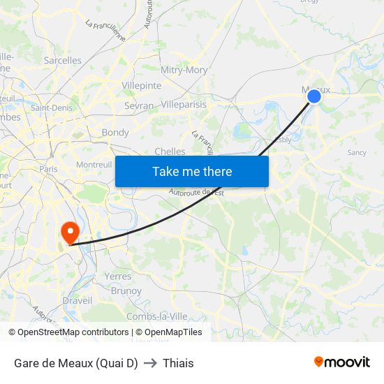 Gare de Meaux (Quai D) to Thiais map