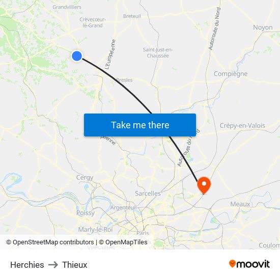 Herchies to Thieux map