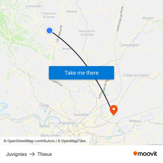 Juvignies to Thieux map