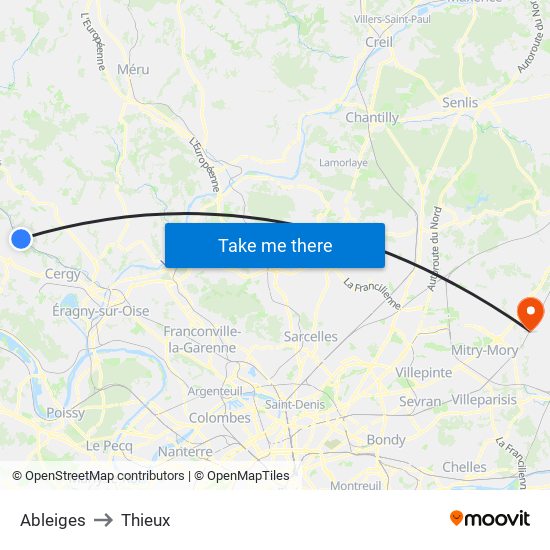 Ableiges to Thieux map