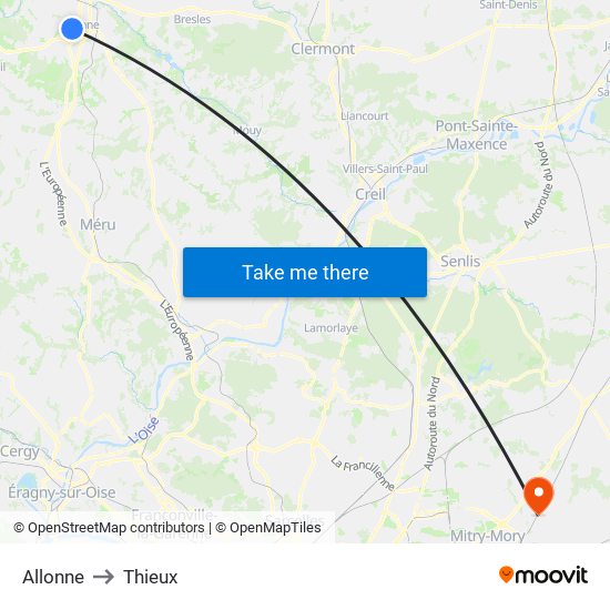 Allonne to Thieux map
