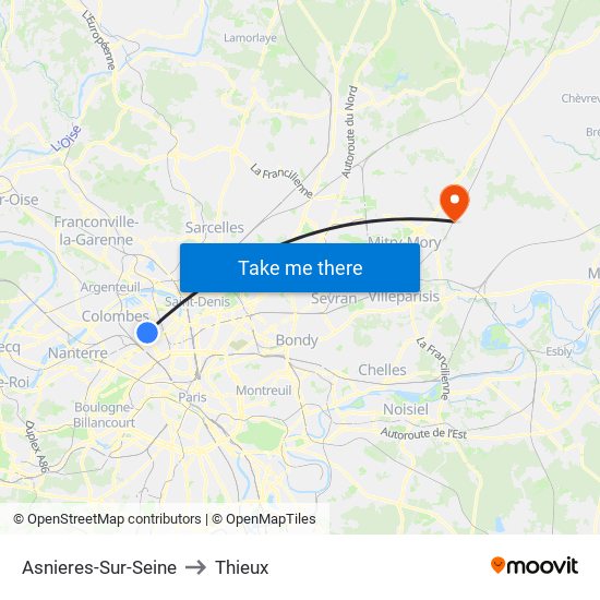 Asnieres-Sur-Seine to Thieux map