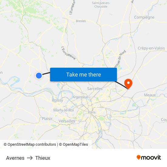Avernes to Thieux map