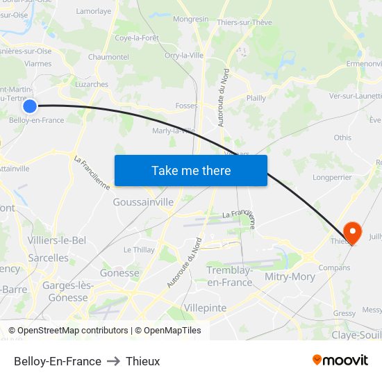 Belloy-En-France to Thieux map