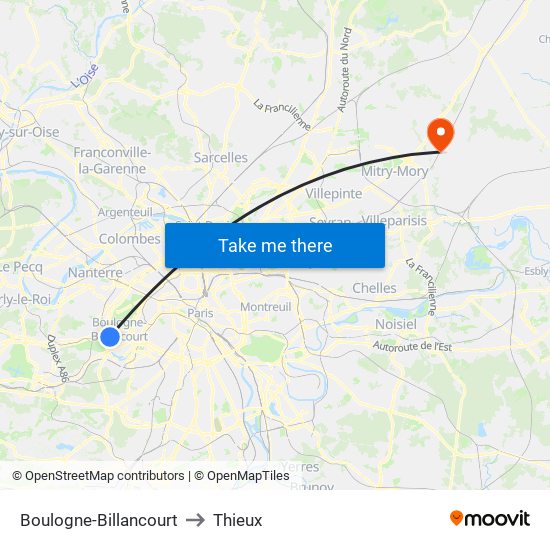 Boulogne-Billancourt to Thieux map