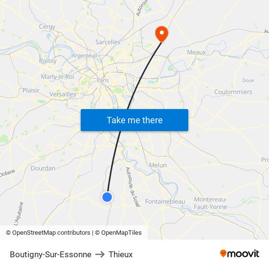 Boutigny-Sur-Essonne to Thieux map