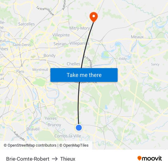 Brie-Comte-Robert to Thieux map