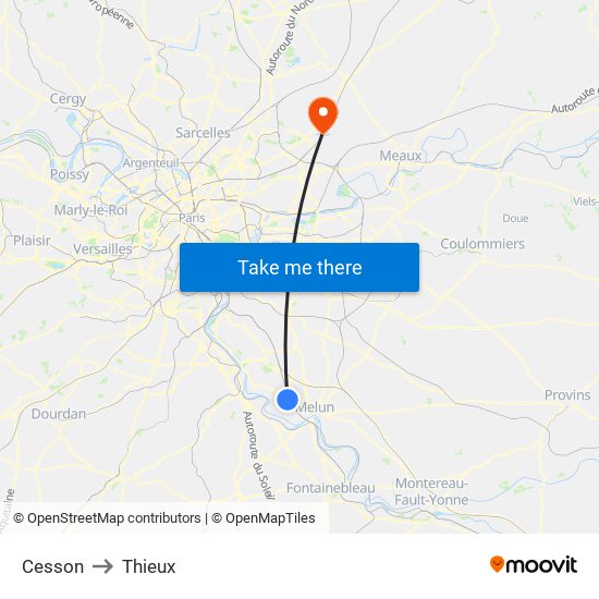 Cesson to Thieux map