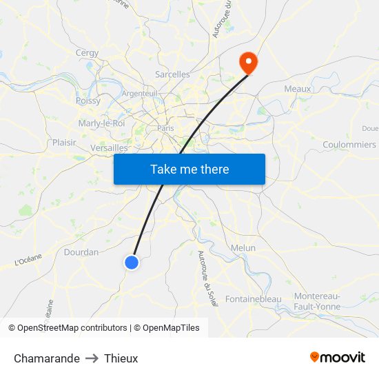 Chamarande to Thieux map