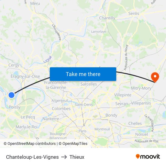 Chanteloup-Les-Vignes to Thieux map