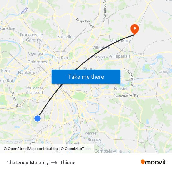 Chatenay-Malabry to Thieux map
