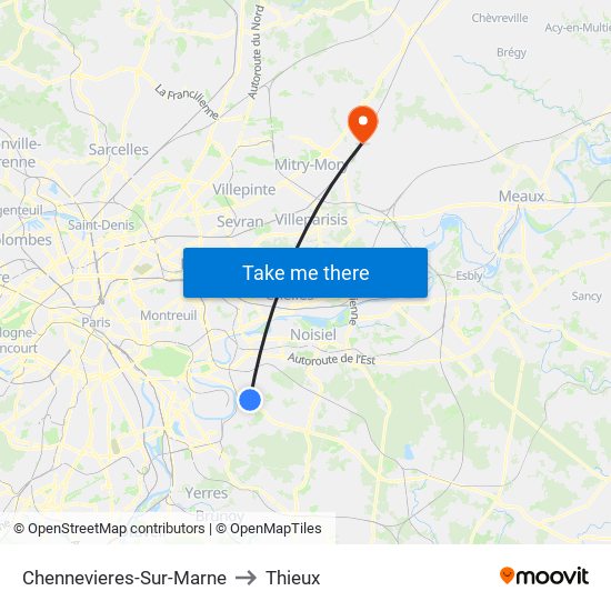 Chennevieres-Sur-Marne to Thieux map