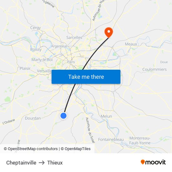 Cheptainville to Thieux map