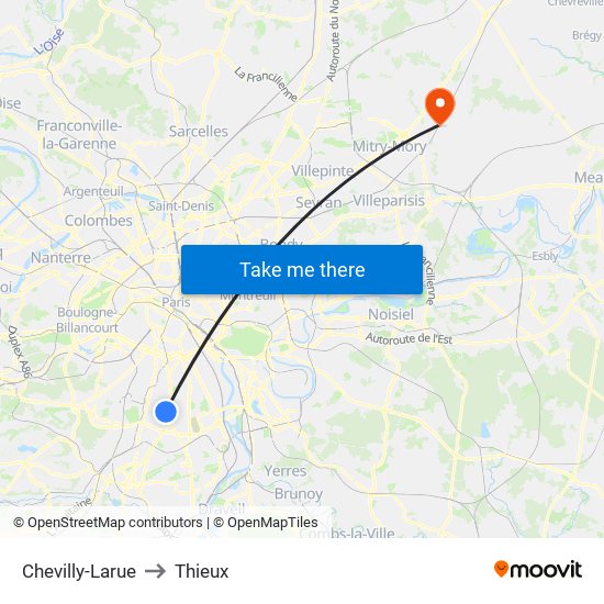 Chevilly-Larue to Thieux map