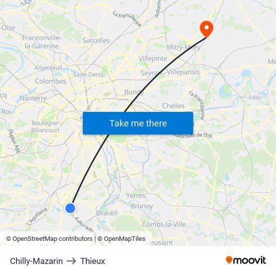 Chilly-Mazarin to Thieux map