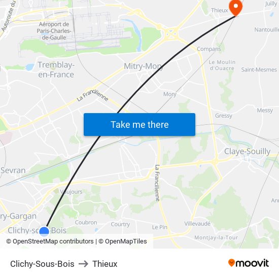 Clichy-Sous-Bois to Thieux map