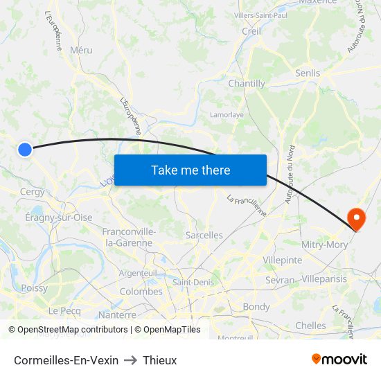 Cormeilles-En-Vexin to Thieux map