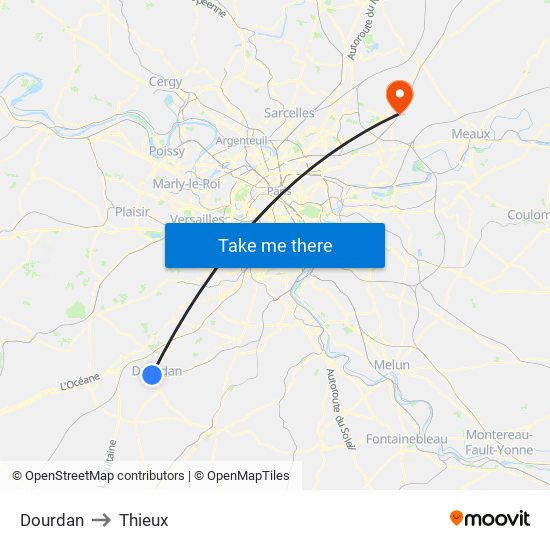 Dourdan to Thieux map