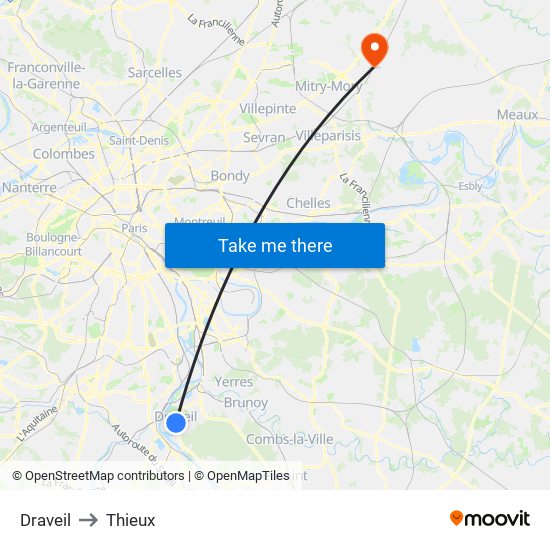 Draveil to Thieux map