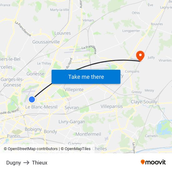 Dugny to Thieux map