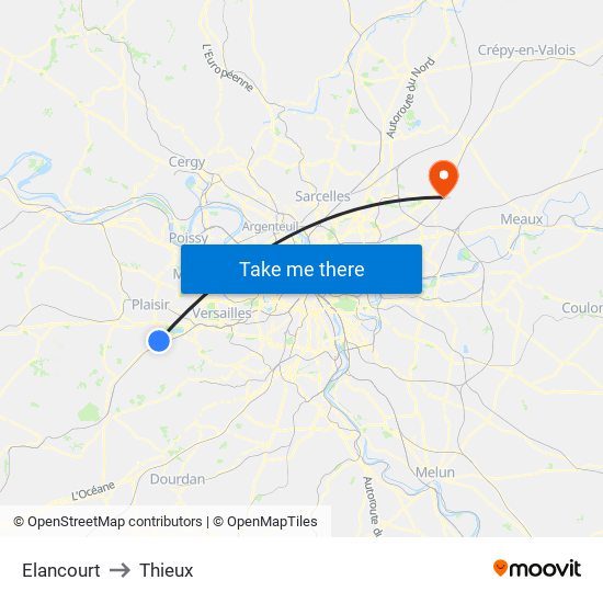 Elancourt to Thieux map