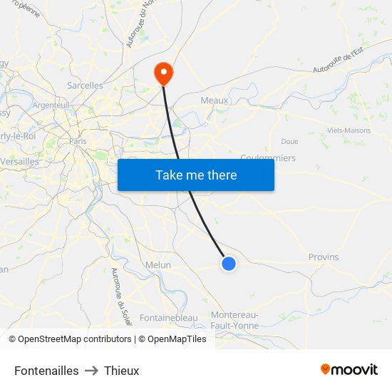 Fontenailles to Thieux map